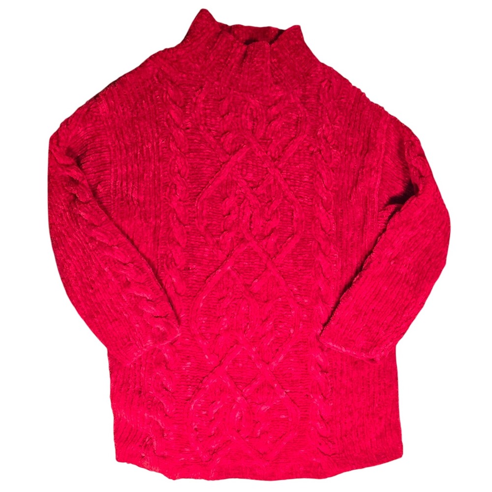 Rare VINTAGE EXPRESS TRICOT CROWN LABEL Red mock neck cable hand knit sweater L